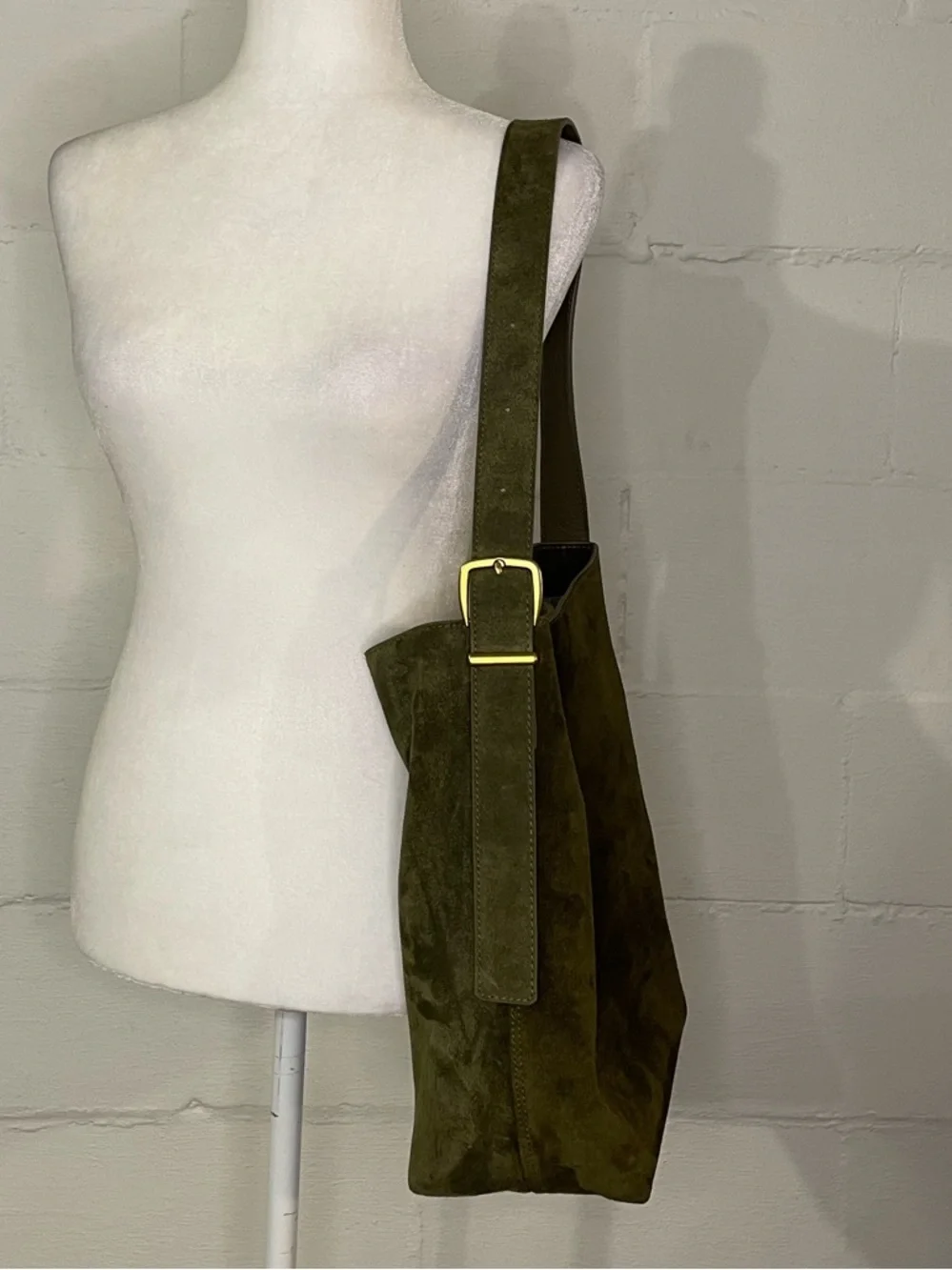 Minimal Olive Suede Shoulder Bag